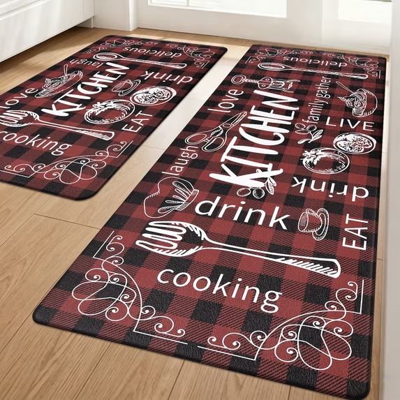 MeyJey Farmhouse Kitchen Rug Set of 2, Non Slip Anti Fatigue Waterproof Cushioned Mat for Kitchen, Dining, Laundry Room, 18"x30"+18"x48"