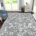 MeyJey Floral Indoor Area Rug 8'x10' Non-Slip Machine Washable Vintage Distressed Floor Carpet for Living Room Bedroom Dining Kitchen Hallway, Gray