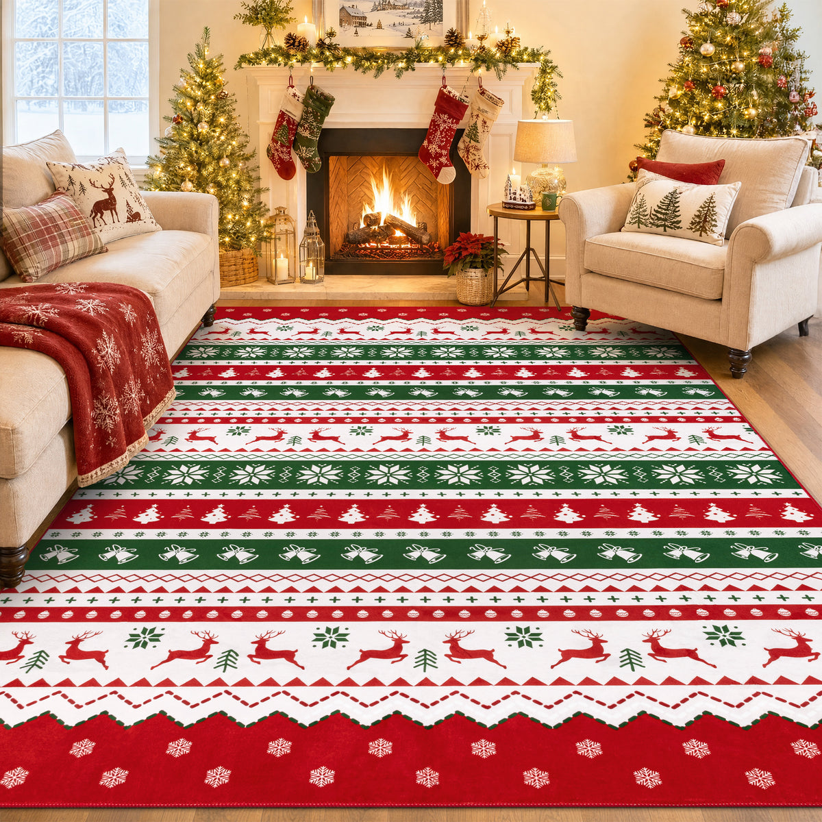 Christmas Runner Rug Non-Slip Washable Kitchen Rug, Winter Xmas Holiday Farmhouse Door Mat Entryway Rug Carpet Runner Decorations for Hallway Laundry Room Entrance