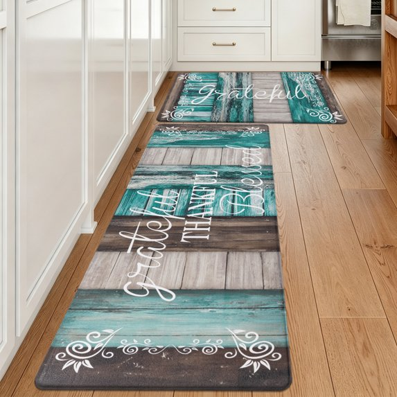 MeyJey Farmhouse Kitchen Rug Set of 2, Non Slip Anti Fatigue Waterproof Cushioned Mat for Kitchen, Dining, Laundry Room, 18"x30"+18"x48"