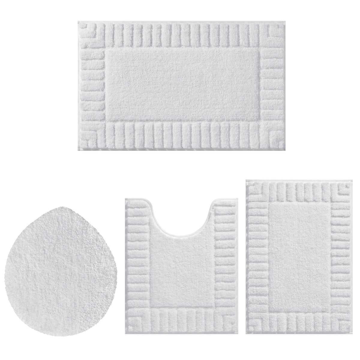 MeyJey Bathroom Rugs Bath Mat Set 4 Pieces , Microfiber Shaggy Bath Set, Non-Slip Machine Washable Bath Mats for Bathroom, Tub, Shower with Contour Mat