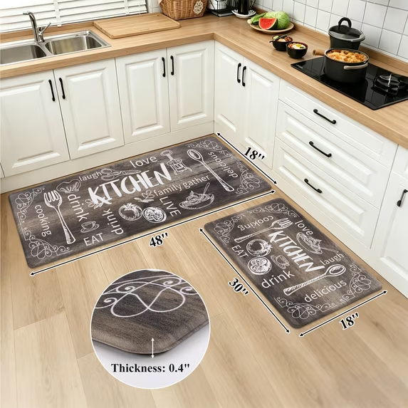 MeyJey Farmhouse Kitchen Rug Set of 2, Non Slip Anti Fatigue Waterproof Cushioned Mat for Kitchen, Dining, Laundry Room, 18"x30"+18"x48"