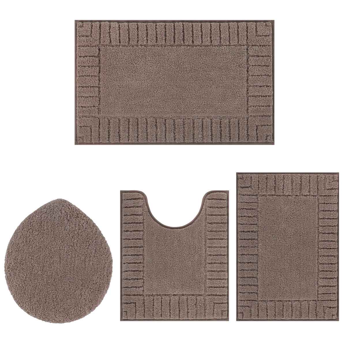 MeyJey Bathroom Rugs Bath Mat Set 4 Pieces , Microfiber Shaggy Bath Set, Non-Slip Machine Washable Bath Mats for Bathroom, Tub, Shower with Contour Mat