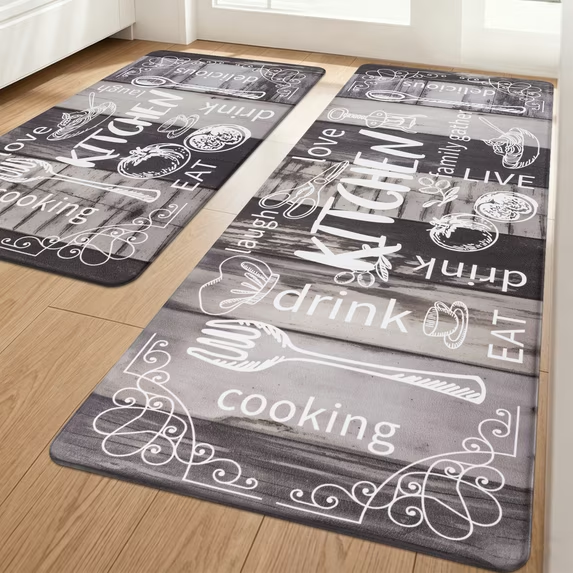 MeyJey Farmhouse Kitchen Rug Set of 2, Non Slip Anti Fatigue Waterproof Cushioned Mat for Kitchen, Dining, Laundry Room, 18"x30"+18"x48"