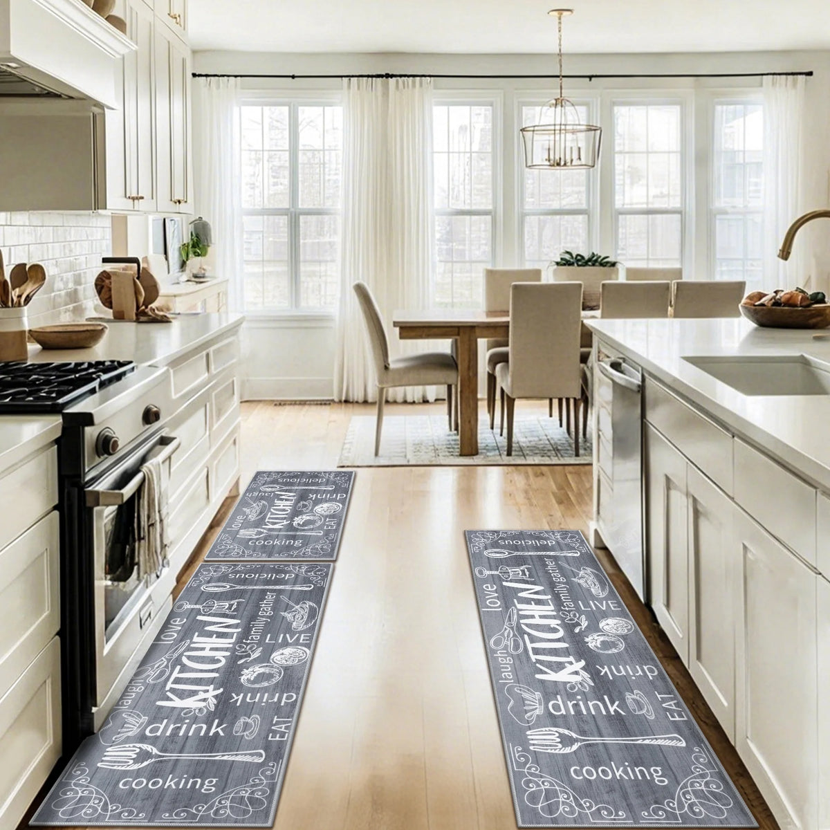 MeyJey Farmhouse Kitchen Rug Set of 3 - Non Slip, Machine Washable Low ...