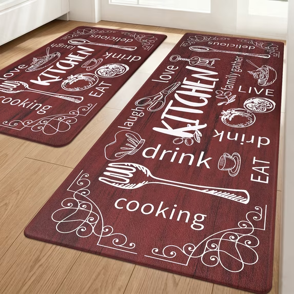 MeyJey Farmhouse Kitchen Rug Set of 2, Non Slip Anti Fatigue Waterproof Cushioned Mat for Kitchen, Dining, Laundry Room, 18"x30"+18"x48"
