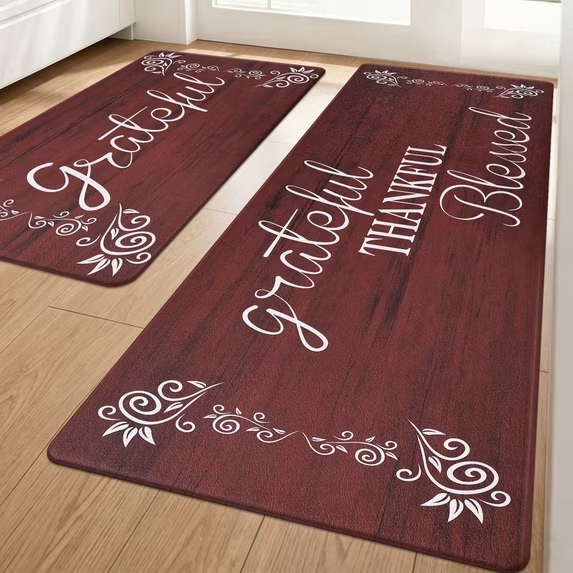 MeyJey Farmhouse Kitchen Rug Set of 2, Non Slip Anti Fatigue Waterproof Cushioned Mat for Kitchen, Dining, Laundry Room, 18"x30"+18"x48"