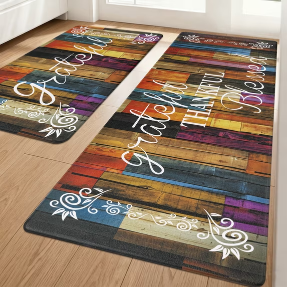 MeyJey Farmhouse Kitchen Rug Set of 2, Non Slip Anti Fatigue Waterproof Cushioned Mat for Kitchen, Dining, Laundry Room, 18"x30"+18"x48"