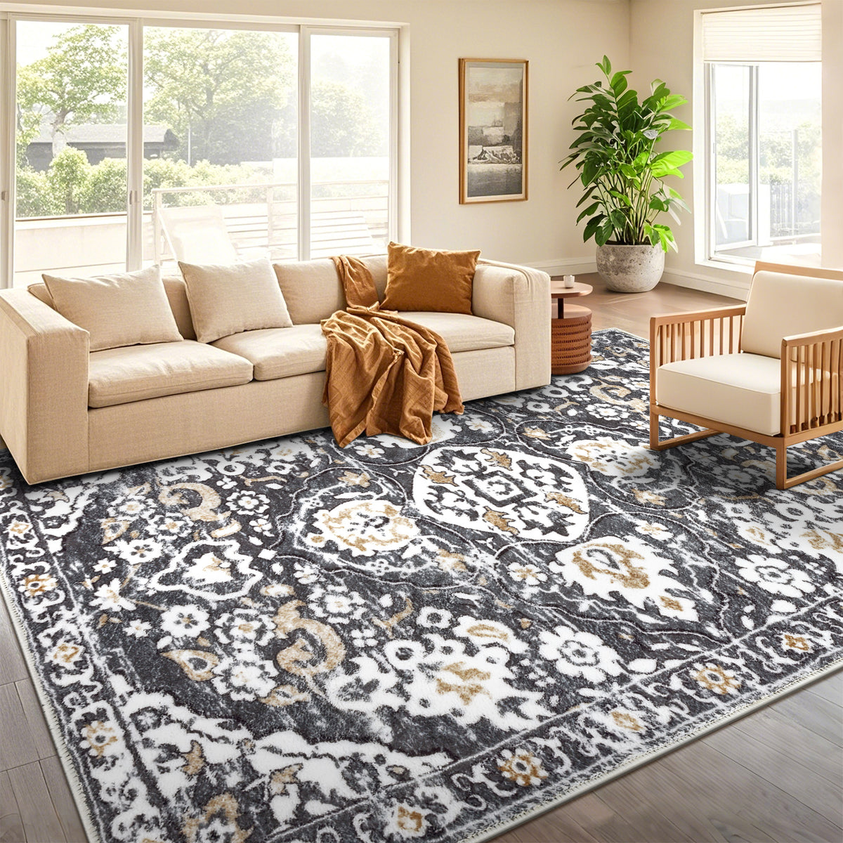 MeyJey Boho Indoor Hallway Runner Rug, Oriental Non Slip Machine Washable Area Rug Distressed Vintage Floor Carpet for Bedroom Kitchen Dinning/Living/Laundry Room