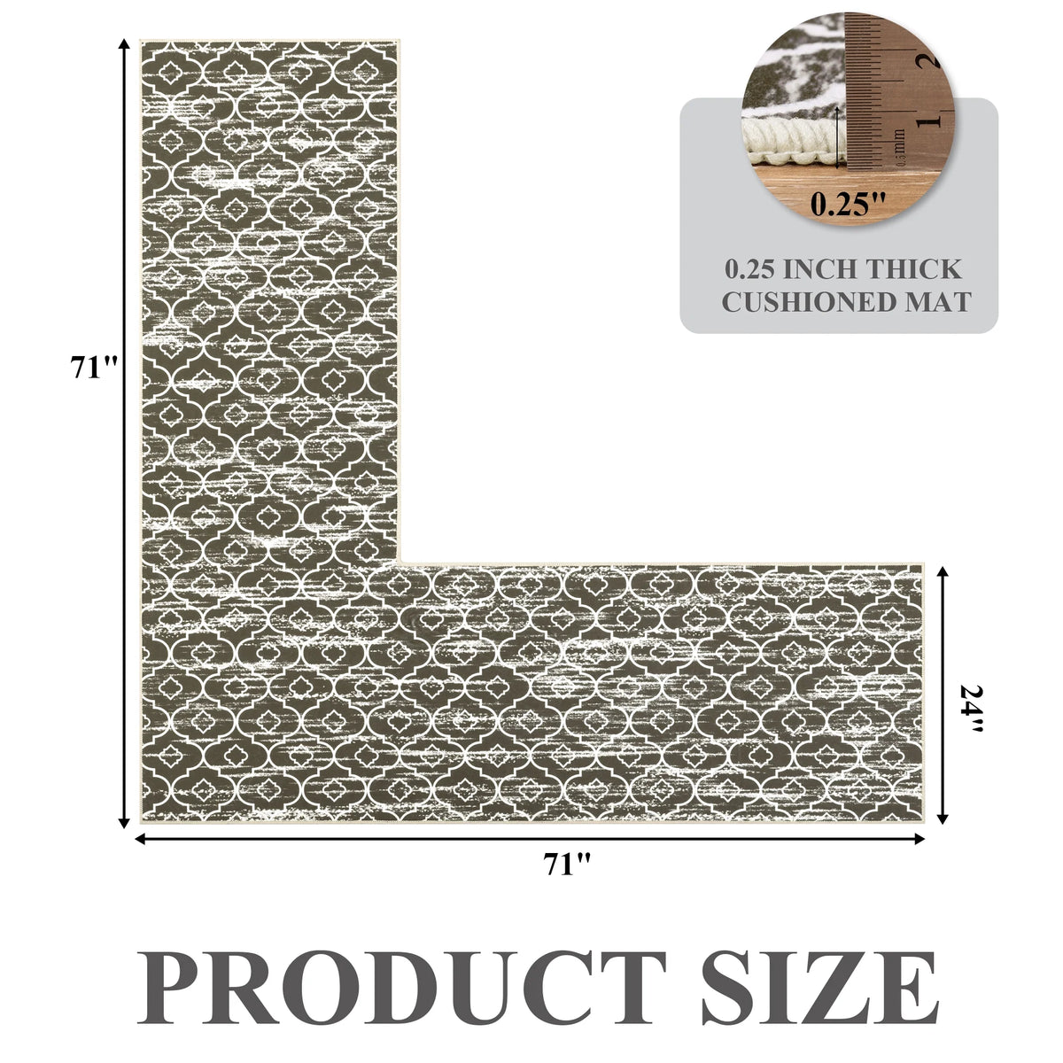 MeyJey L Shape Kitchen Mat, Anti-Slip Corner Kitchen rug for Floor, 1 Piece L Shape Rug, Absorbent Runner in Front of Sink, Washable Floor Rugs for Home,Kitchen(L-24”x 71”x 71”)