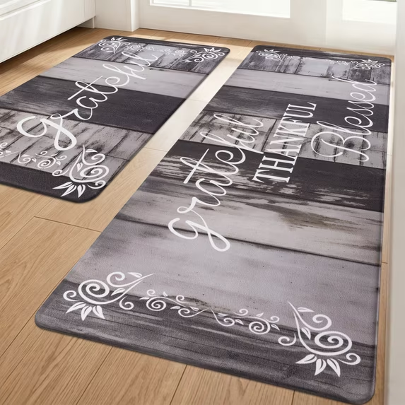 MeyJey Farmhouse Kitchen Rug Set of 2, Non Slip Anti Fatigue Waterproof Cushioned Mat for Kitchen, Dining, Laundry Room, 18"x30"+18"x48"
