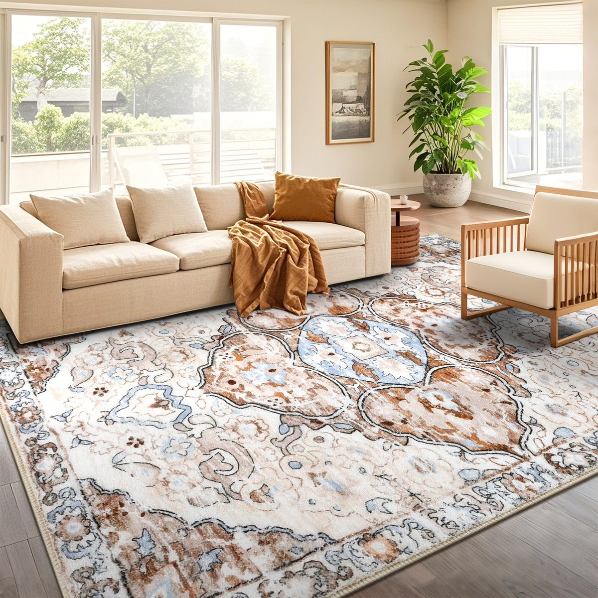 MeyJey Boho Indoor Hallway Runner Rug Oriental Non Slip Machine Washable Area Rug Distressed Vintage Floor Carpet for Bedroom Kitchen Dinning/Living/Laundry Room