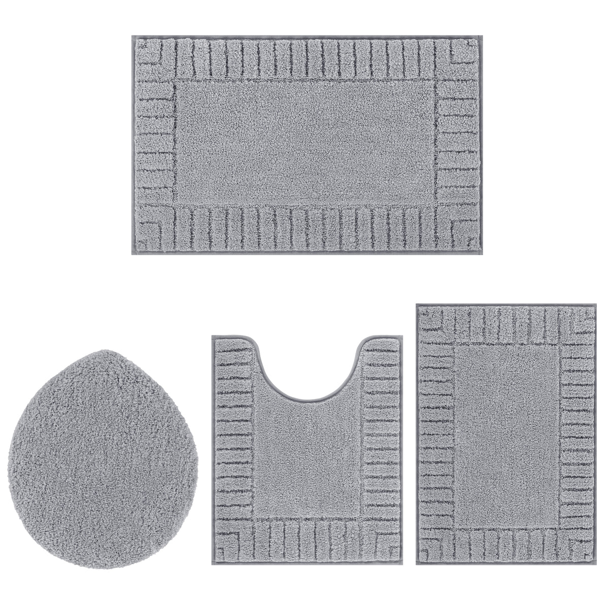 MeyJey Bathroom Rugs Bath Mat Set 4 Pieces , Microfiber Shaggy Bath Set, Non-Slip Machine Washable Bath Mats for Bathroom, Tub, Shower with Contour Mat