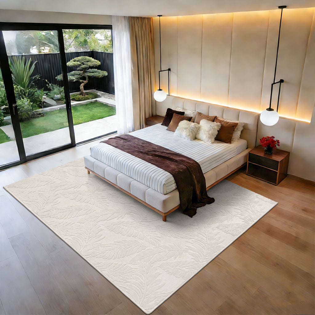 MeyJey Shag Area Rug for Living Machine Washable Rugs for Bedroom Dinning Room Office Decor Non-Slip Soft Carpet, leaf shadow Pattern,Pale Camel