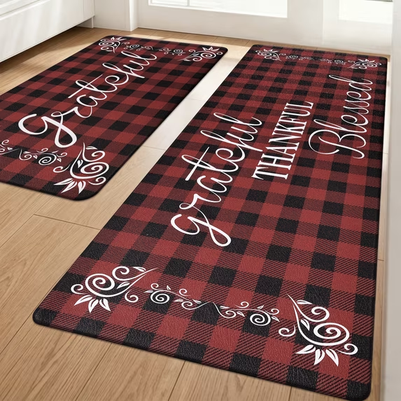 MeyJey Farmhouse Kitchen Rug Set of 2, Non Slip Anti Fatigue Waterproof Cushioned Mat for Kitchen, Dining, Laundry Room, 18"x30"+18"x48"