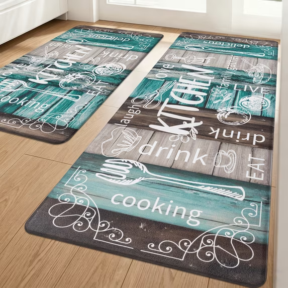 MeyJey Farmhouse Kitchen Rug Set of 2, Non Slip Anti Fatigue Waterproof Cushioned Mat for Kitchen, Dining, Laundry Room, 18"x30"+18"x48"