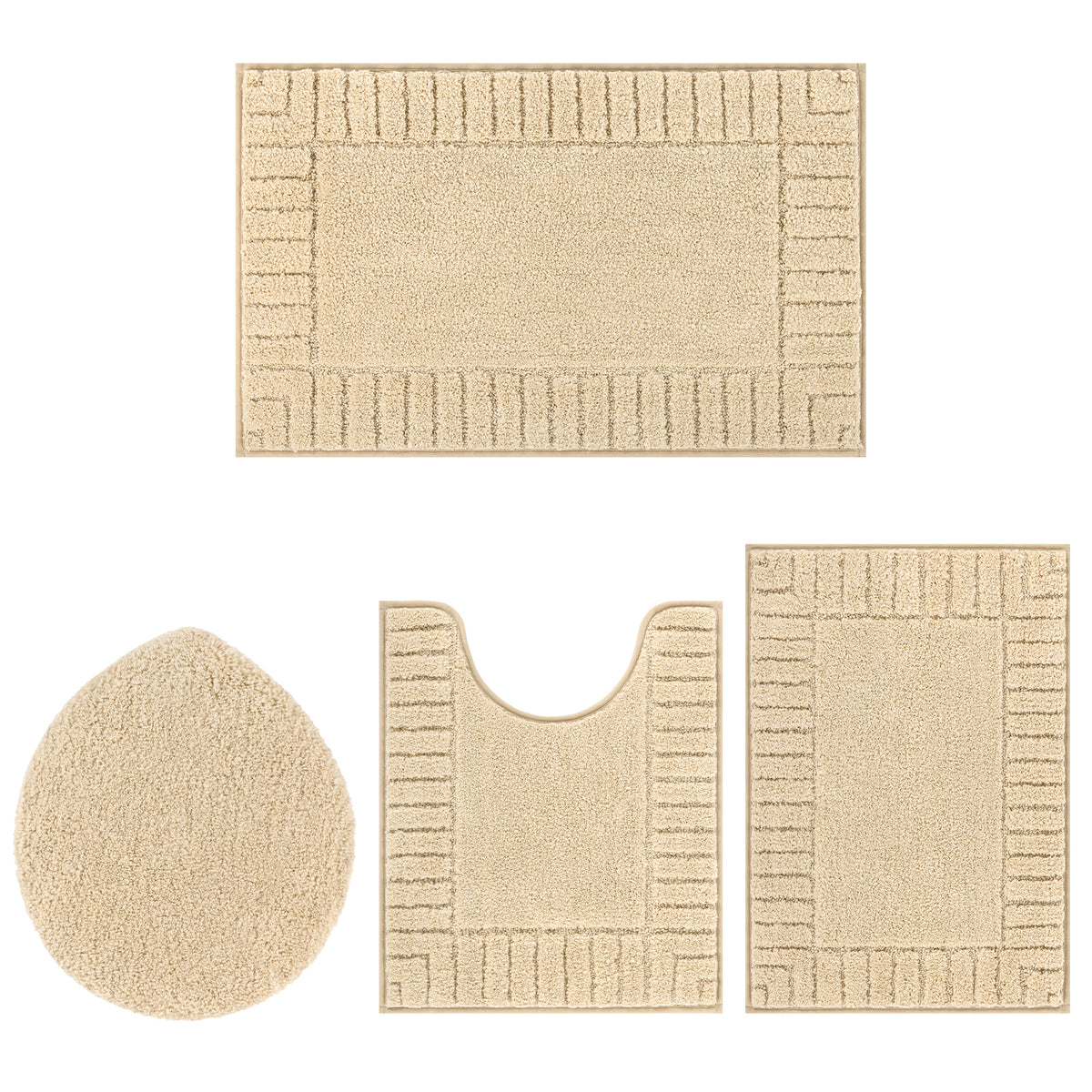 MeyJey Bathroom Rugs Bath Mat Set 4 Pieces , Microfiber Shaggy Bath Set, Non-Slip Machine Washable Bath Mats for Bathroom, Tub, Shower with Contour Mat