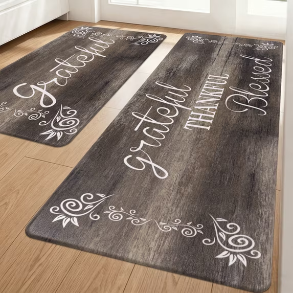 MeyJey Farmhouse Kitchen Rug Set of 2, Non Slip Anti Fatigue Waterproof Cushioned Mat for Kitchen, Dining, Laundry Room, 18"x30"+18"x48"