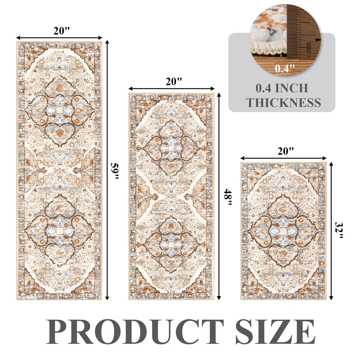 MeyJey Boho Kitchen Rug and Mat Set 3 Piece, Non-Slip Machine Washable Rugs for Kitchen Floor Dining/Laundry/Living Room
