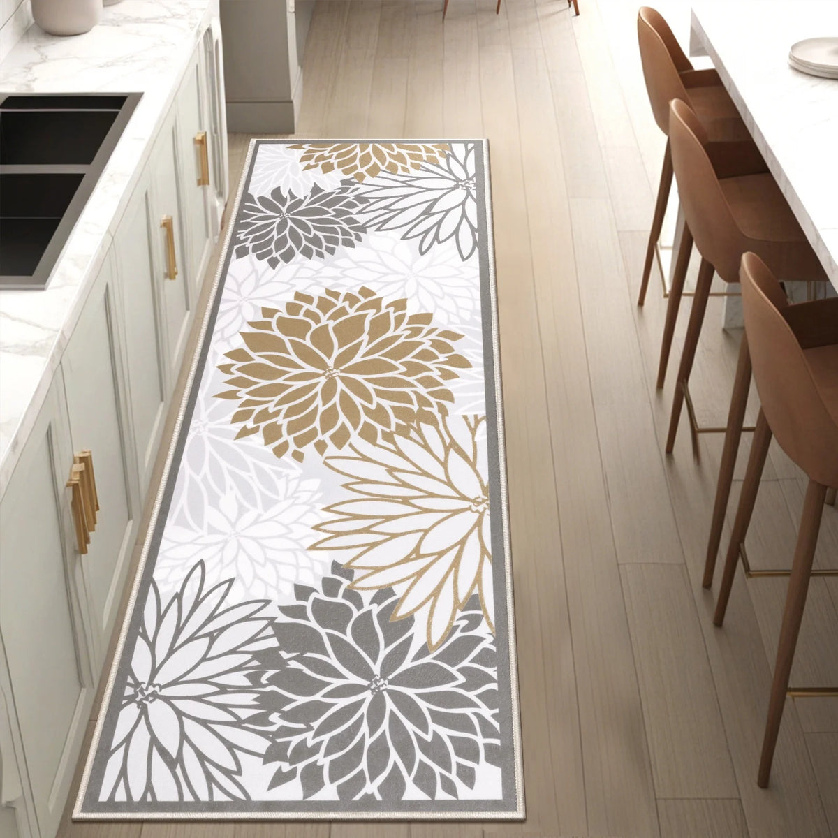 MeyJey Floral Runner Rug for Hallways, Oriental Non Slip Machine Washable Area Rugs Vintage Floor Carpet for Bedroom Kitchen Dinning/Living/Laundry Room