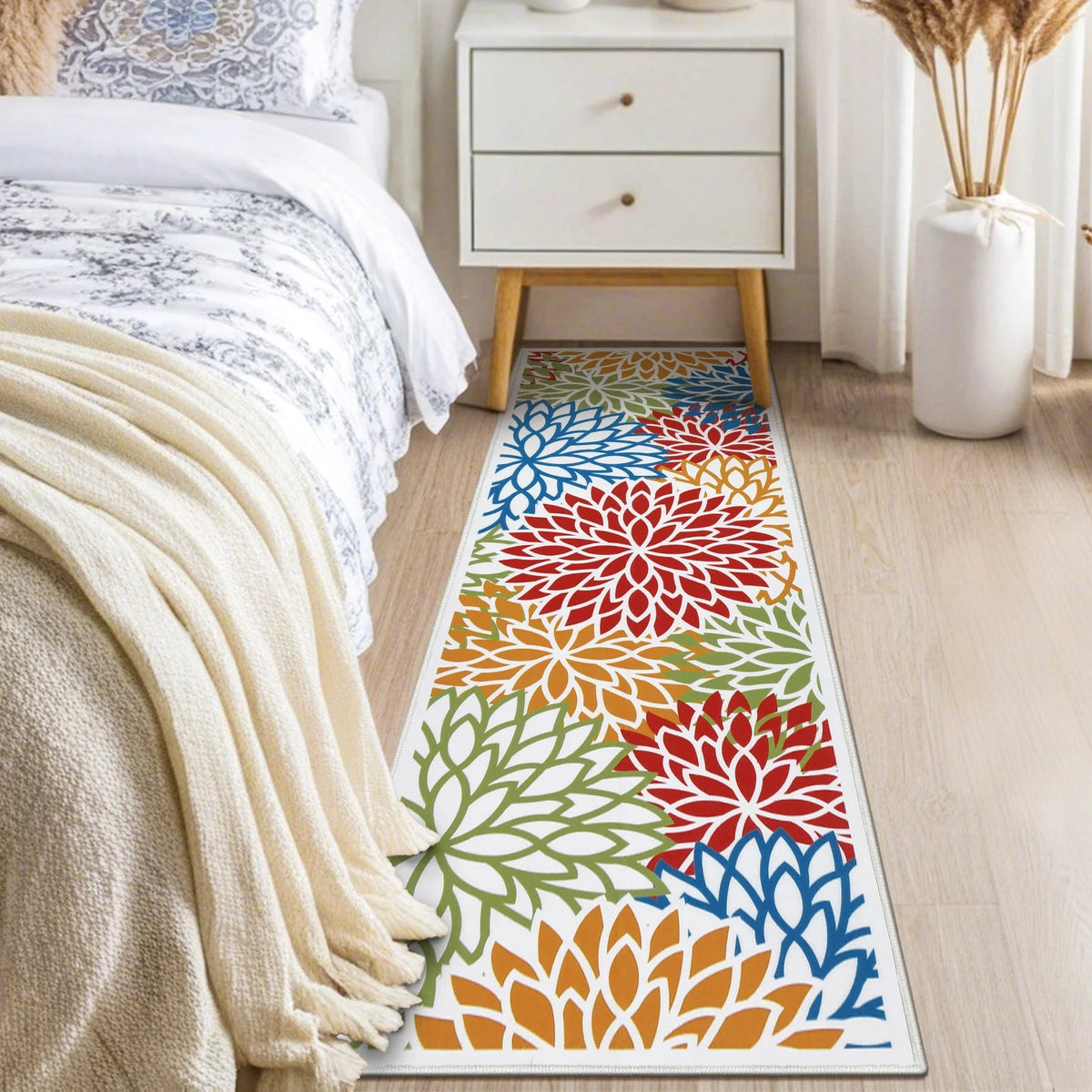 MeyJey Floral Runner Rug for Hallways, Oriental Non Slip Machine Washable Area Rugs Vintage Floor Carpet for Bedroom Kitchen Dinning/Living/Laundry Room