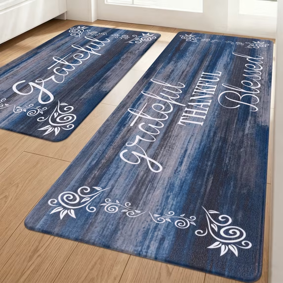 MeyJey Farmhouse Kitchen Rug Set of 2, Non Slip Anti Fatigue Waterproof Cushioned Mat for Kitchen, Dining, Laundry Room, 18"x30"+18"x48"