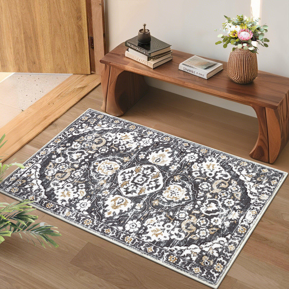 MeyJey Boho Indoor Hallway Runner Rug, Oriental Non Slip Machine Washable Area Rug Distressed Vintage Floor Carpet for Bedroom Kitchen Dinning/Living/Laundry Room