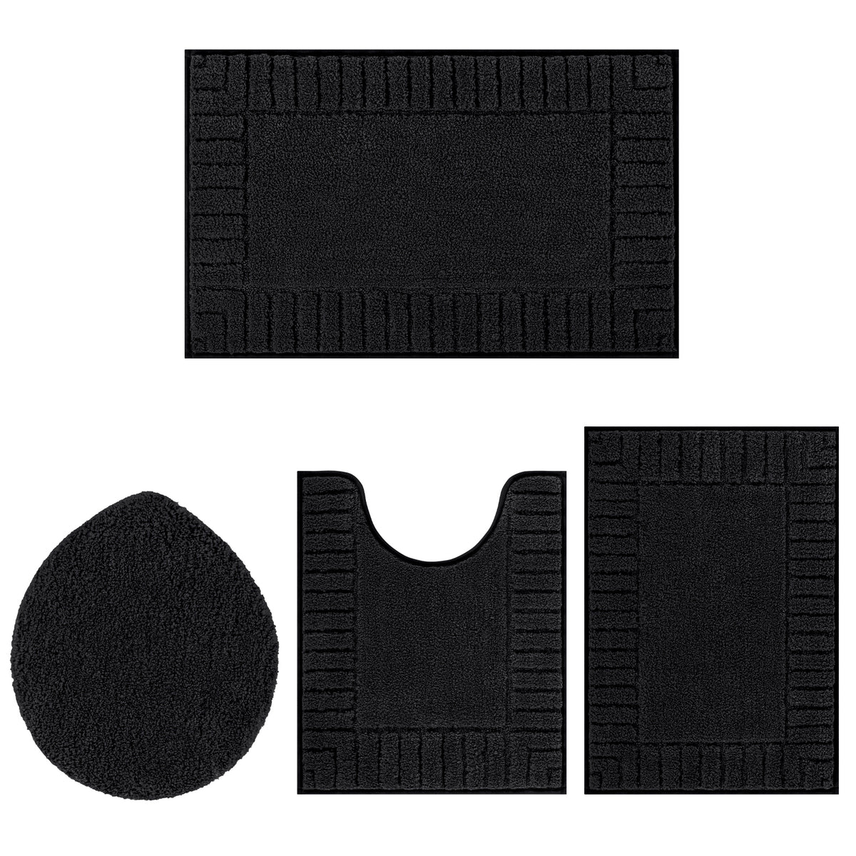 MeyJey Bathroom Rugs Bath Mat Set 4 Pieces , Microfiber Shaggy Bath Set, Non-Slip Machine Washable Bath Mats for Bathroom, Tub, Shower with Contour Mat