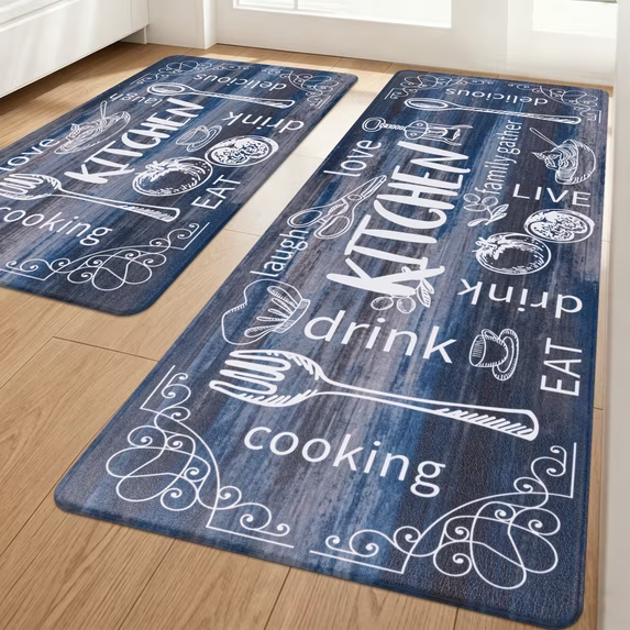 MeyJey Farmhouse Kitchen Rug Set of 2, Non Slip Anti Fatigue Waterproof Cushioned Mat for Kitchen, Dining, Laundry Room, 18"x30"+18"x48"