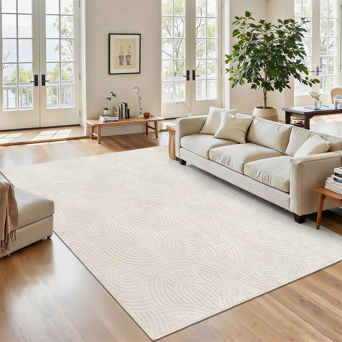 MeyJey  Shag Area Rug for Living Room Machine Washable Rugs for Bedroom Dinning Room Office Decor Fan Shadow PatternNon-Slip Soft Carpet, Pale Camel