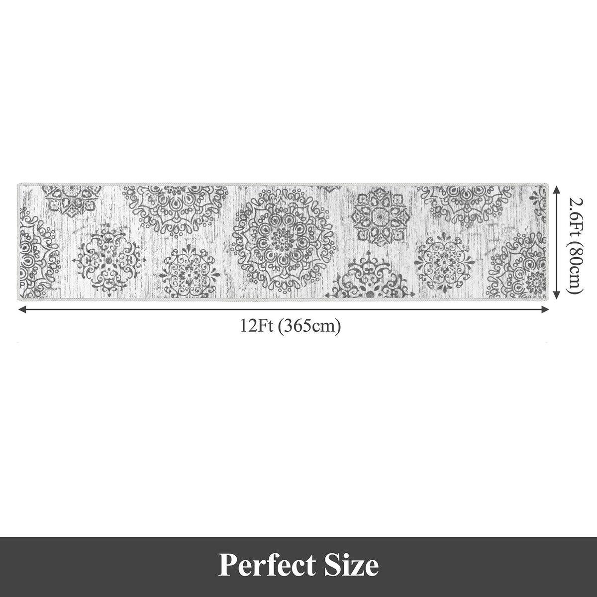 MeyJey Boho Indoor Area Rug Non-Slip Machine Washable Vintage Distressed Floor Carpet for Living Room Bedroom Dining Kitchen Hallway, Light Gray