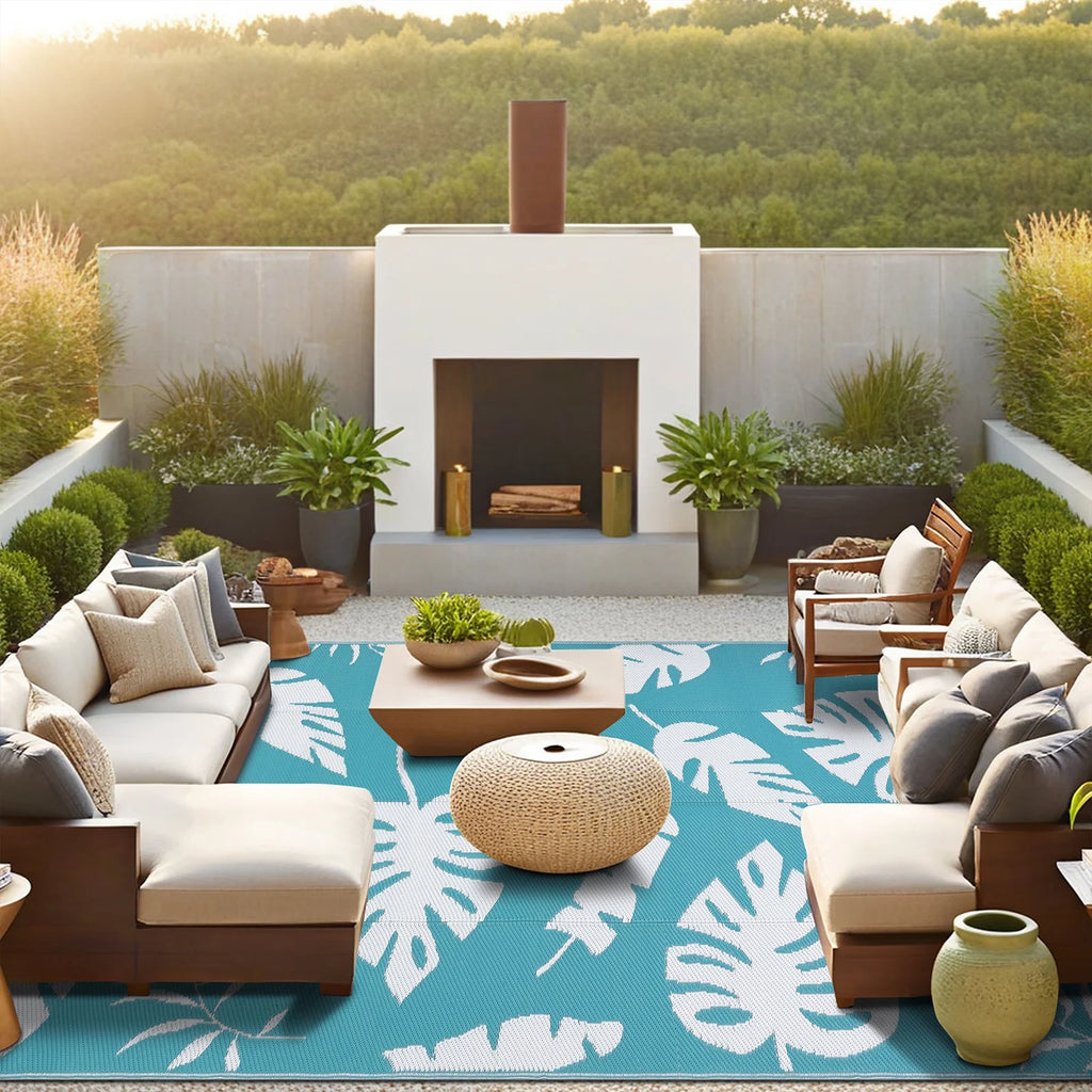 MeyJey Outdoor Rug, 6'x9' Reversible Waterproof Area Rug, Plastic Mat for RV Patio Camping