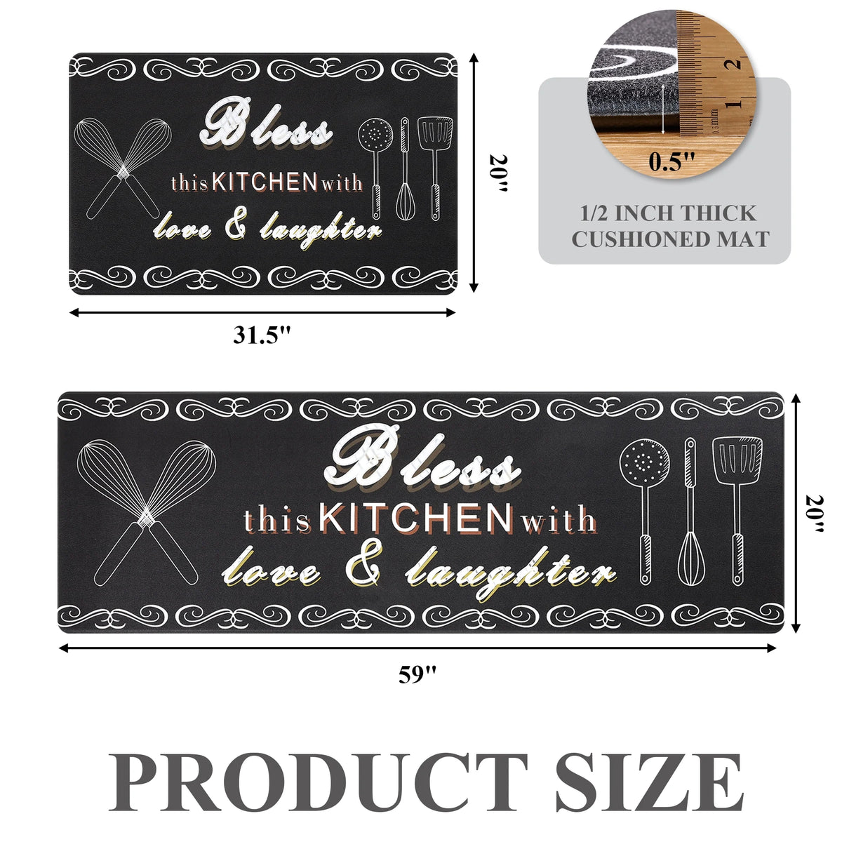 MeyJey Farmhouse Kitchen Rug Set of 2, Non-Slip Anti-Fatigue Waterproof Cushioned Mat for Kitchen, Dining & Laundry Room