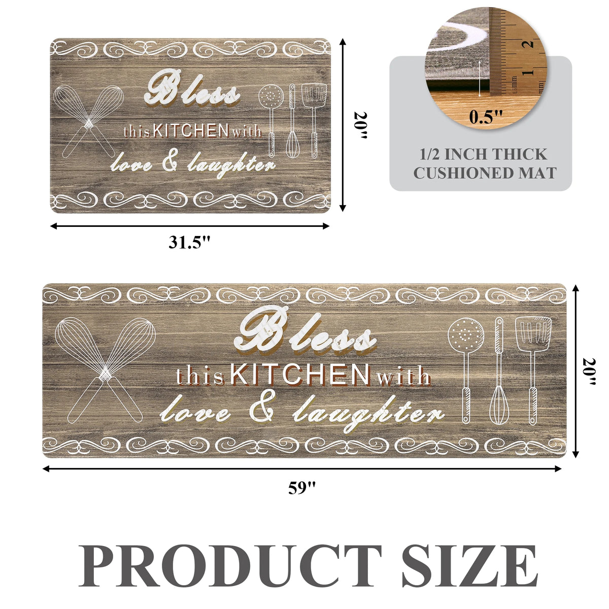 MeyJey Farmhouse Kitchen Rug Set of 2, Non-Slip Anti-Fatigue Waterproof Cushioned Mat for Kitchen, Dining & Laundry Room