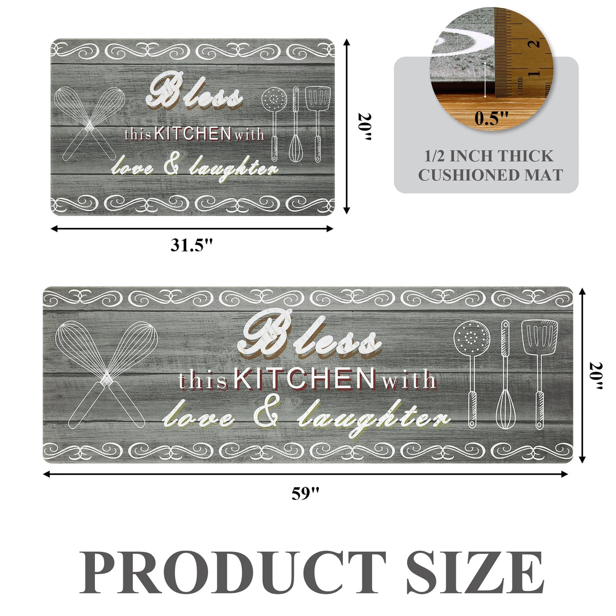 MeyJey Farmhouse Kitchen Rug Set of 2, Non-Slip Anti-Fatigue Waterproof Cushioned Mat for Kitchen, Dining & Laundry Room