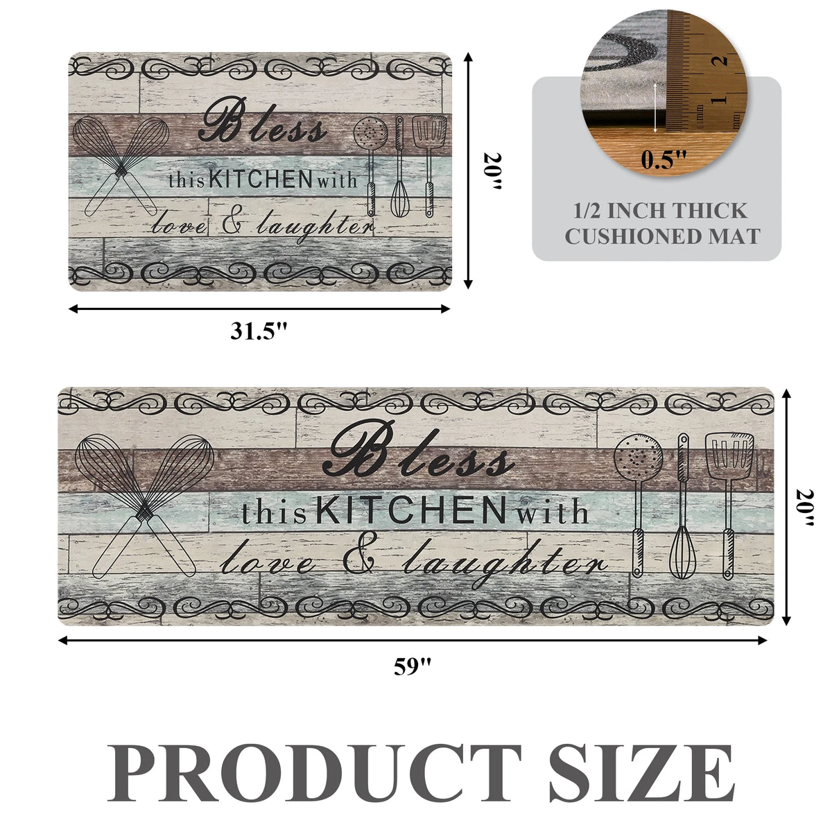 MeyJey Farmhouse Kitchen Rug Set of 2, Non-Slip Anti-Fatigue Waterproof Cushioned Mat for Kitchen, Dining & Laundry Room