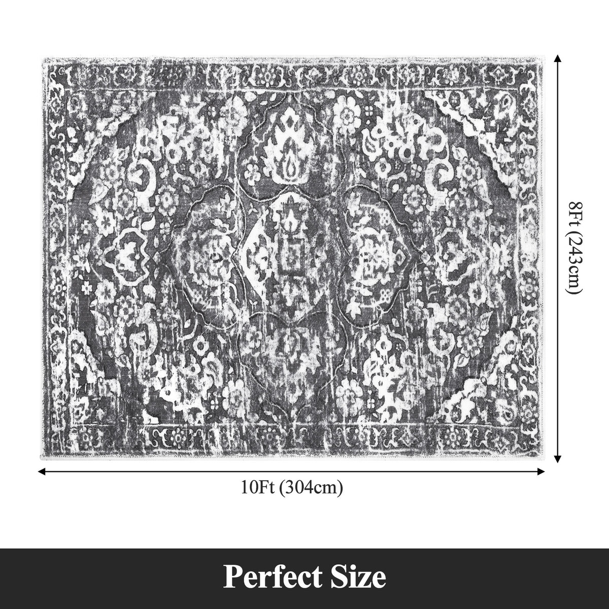 MeyJey Boho Indoor Hallway Runner Rug, Oriental Non Slip Machine Washable Area Rug Distressed Vintage Floor Carpet for Bedroom Kitchen Dinning/Living/Laundry Room, Gray