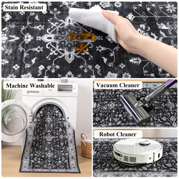 MeyJey Washable Runner Rug for Hallway, Non-slip Kitchen Runner Rug, Vintage Runner Rugs Soft Distressed Carpet for Hallway Bedroom Laundry Entryway