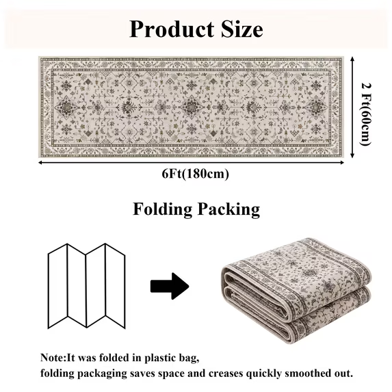MeyJey Washable Runner Rug for Hallway, Non-slip Kitchen Runner Rug, Vintage Runner Rugs Soft Distressed Carpet for Hallway Bedroom Laundry Entryway