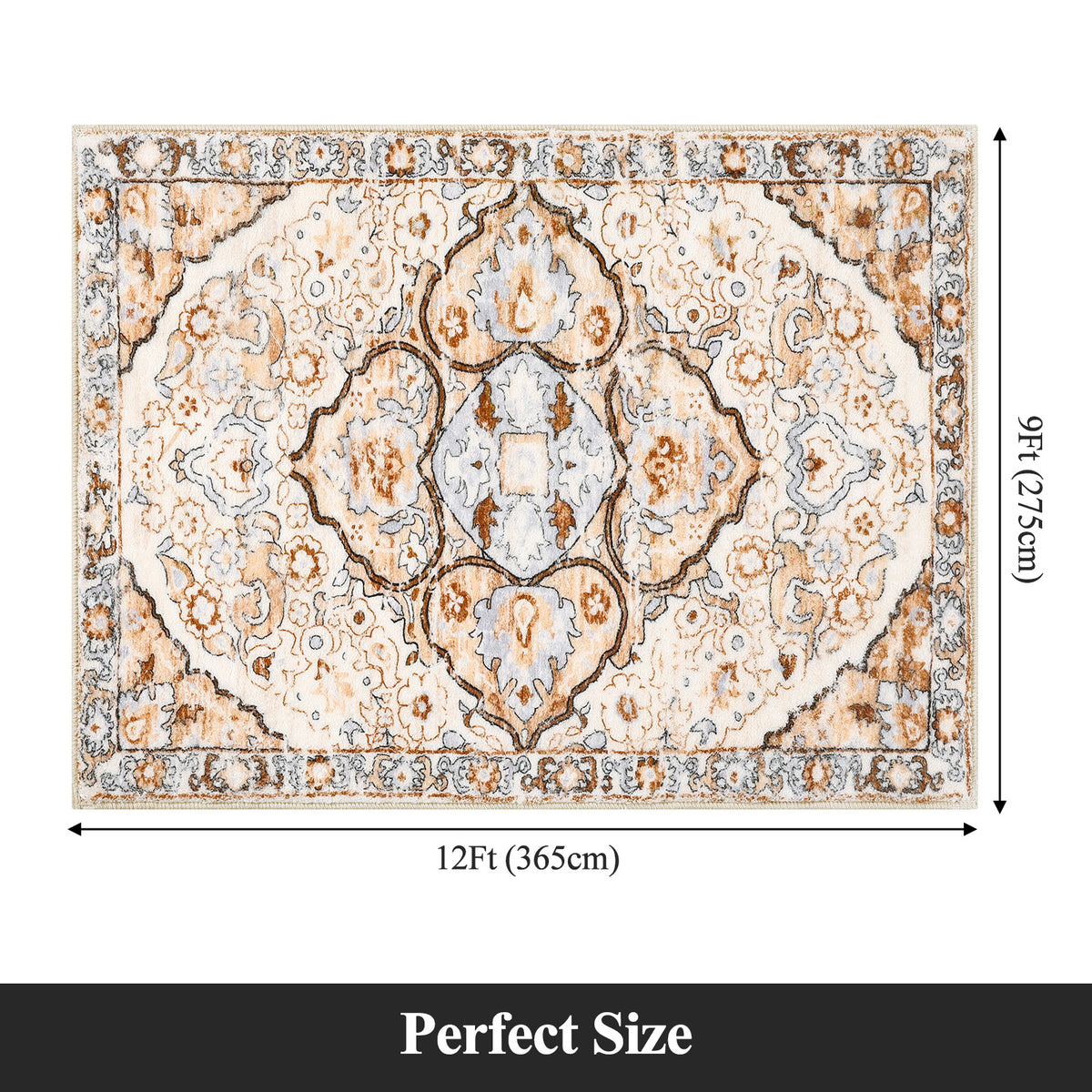 MeyJey Boho Indoor Hallway Runner Rug, Oriental Non Slip Machine Washable Area Rug Distressed Vintage Floor Carpet for Bedroom Kitchen Dinning/Living/Laundry Room, Cream/Orange