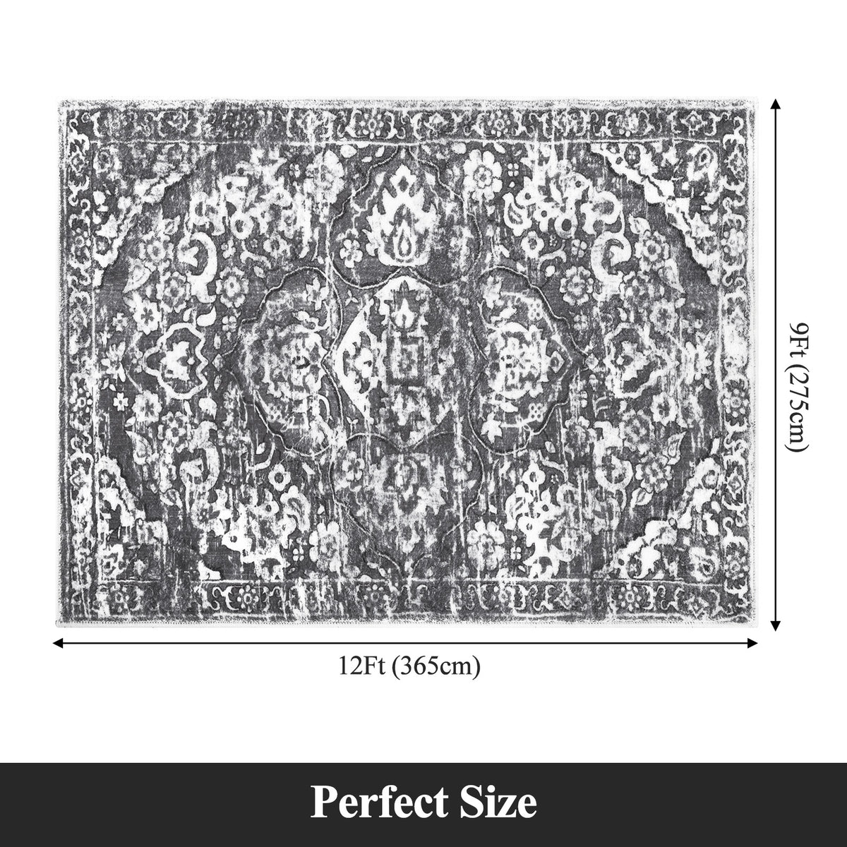 MeyJey Boho Indoor Hallway Runner Rug, Oriental Non Slip Machine Washable Area Rug Distressed Vintage Floor Carpet for Bedroom Kitchen Dinning/Living/Laundry Room, Gray