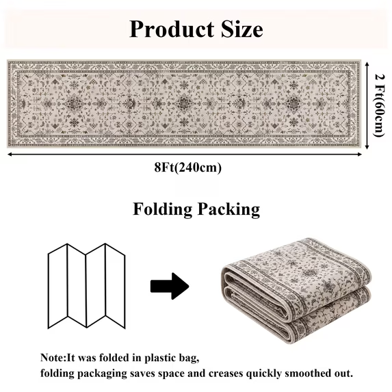 MeyJey Washable Runner Rug for Hallway, Non-slip Kitchen Runner Rug, Vintage Runner Rugs Soft Distressed Carpet for Hallway Bedroom Laundry Entryway