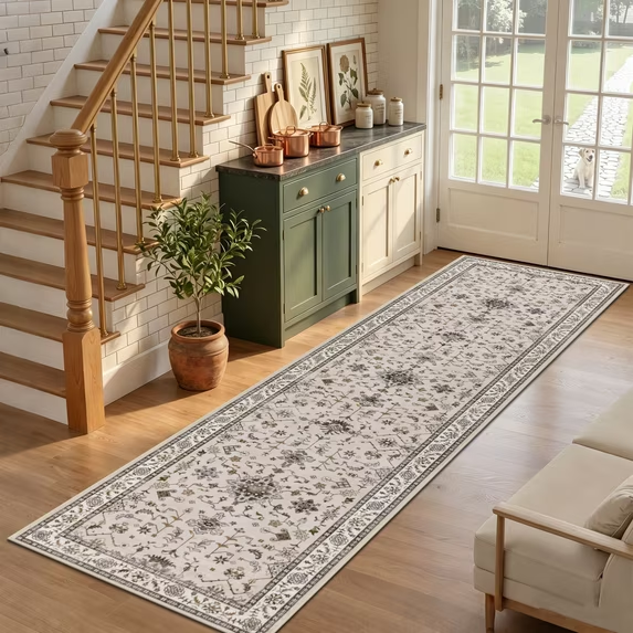 MeyJey Washable Runner Rug for Hallway, Non-slip Kitchen Runner Rug, Vintage Runner Rugs Soft Distressed Carpet for Hallway Bedroom Laundry Entryway
