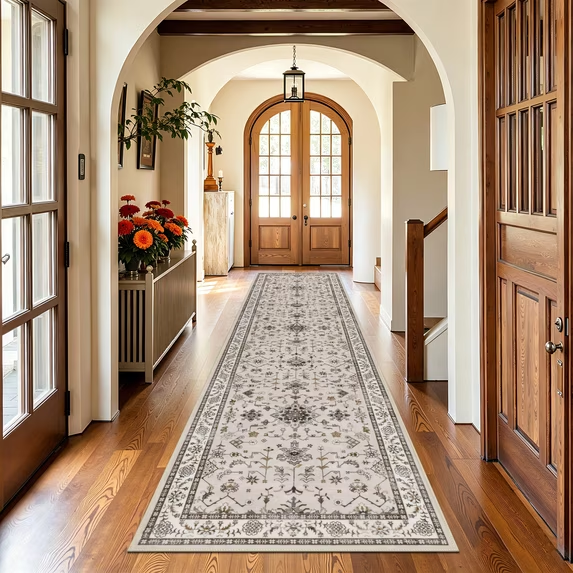 MeyJey Washable Runner Rug for Hallway, Non-slip Kitchen Runner Rug, Vintage Runner Rugs Soft Distressed Carpet for Hallway Bedroom Laundry Entryway