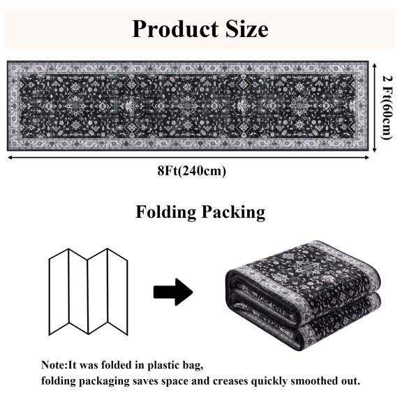 MeyJey Washable Runner Rug for Hallway, Non-slip Kitchen Runner Rug, Vintage Runner Rugs Soft Distressed Carpet for Hallway Bedroom Laundry Entryway