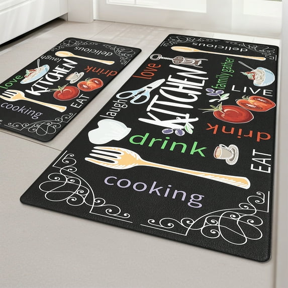 MeyJey Farmhouse Kitchen Rug Set of 2, Non-Slip Anti-Fatigue Waterproof Cushioned Mat for Kitchen, Dining & Laundry Room, 18"x30"+18"x48"