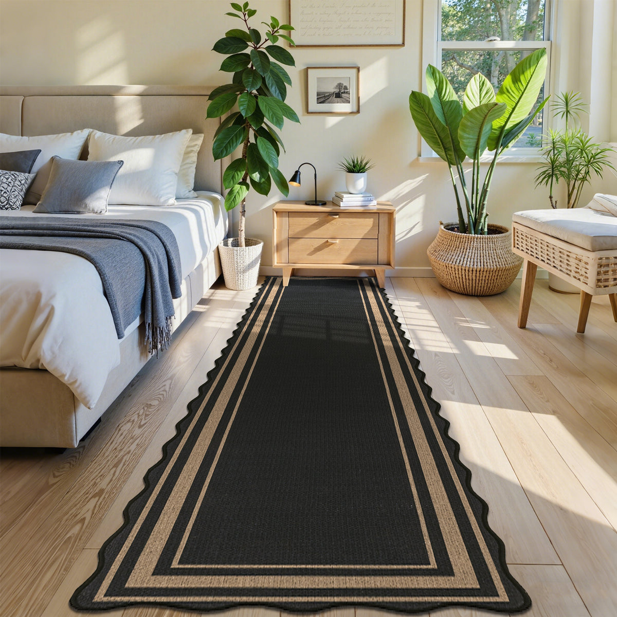 MeyJey 2'x10' Runner Rug for Hallway, Washable Kitchen Rugs Non Slip Faux Jute Scalloped Indoor Carpet for Entryway Laundry Room Floor Mats
