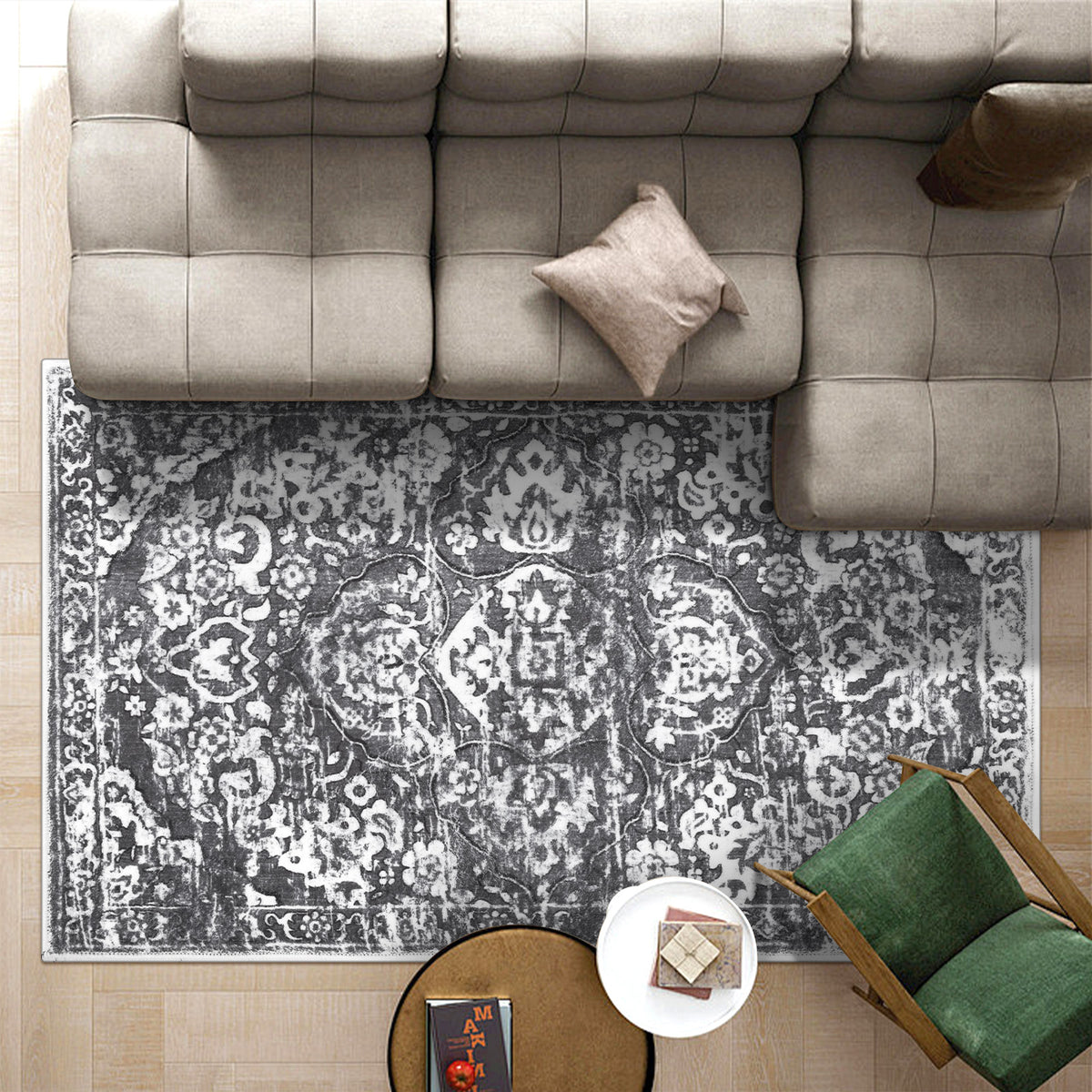 MeyJey Boho Indoor Hallway Runner Rug, Oriental Non Slip Machine Washable Area Rug Distressed Vintage Floor Carpet for Bedroom Kitchen Dinning/Living/Laundry Room, Gray