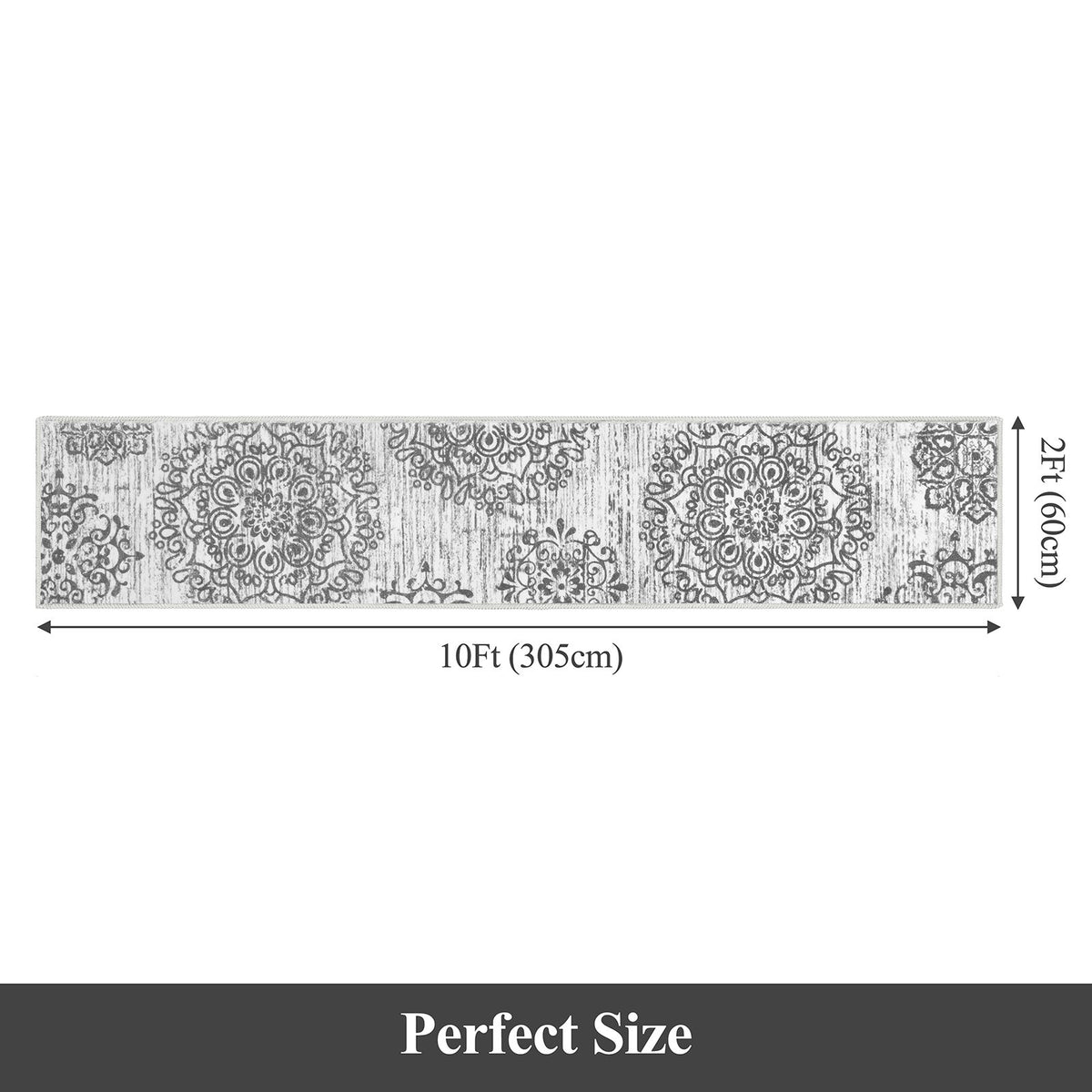 MeyJey Boho Indoor Area Rug Non-Slip Machine Washable Vintage Distressed Floor Carpet for Living Room Bedroom Dining Kitchen Hallway, Light Gray