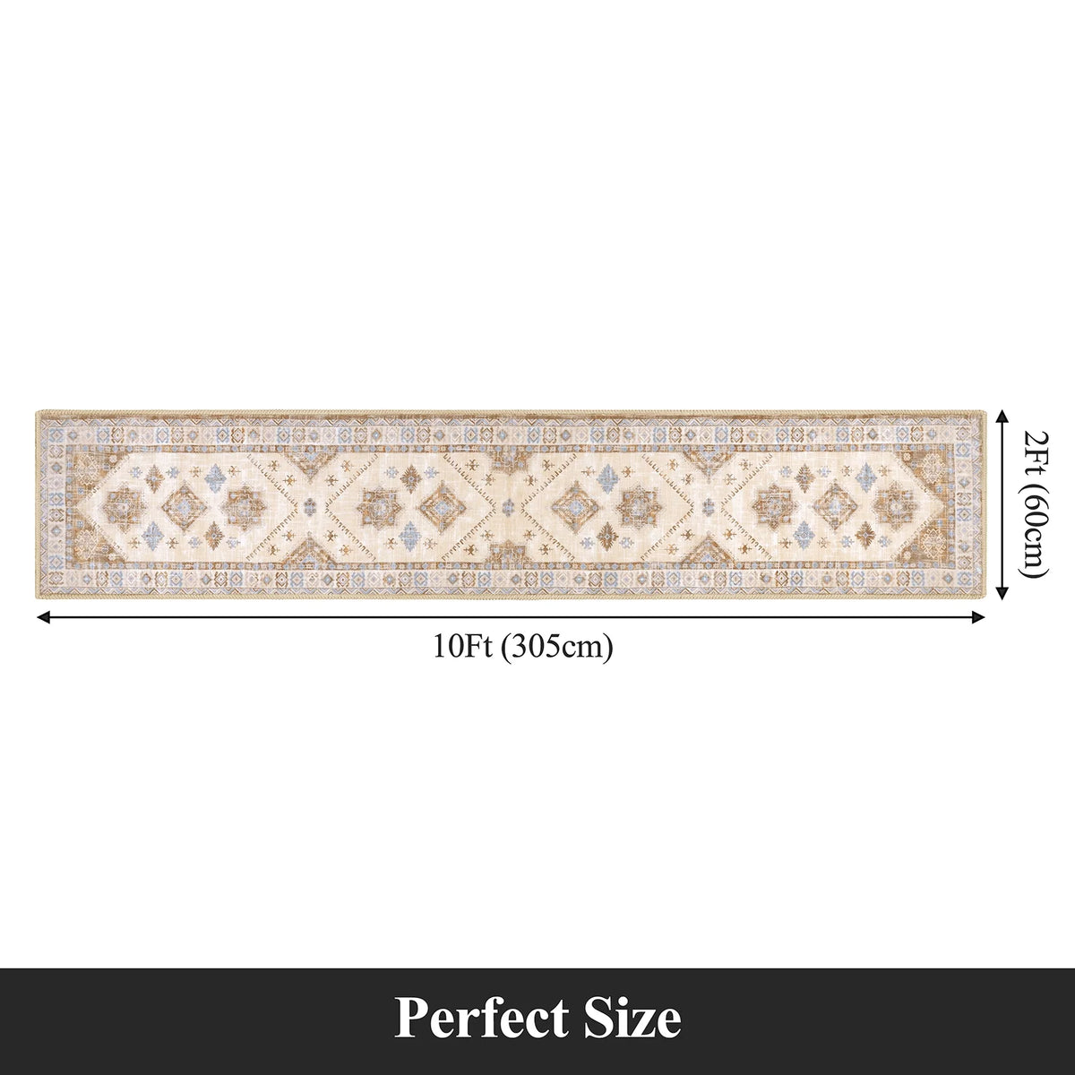 MeyJey Oriental Vintage Runner Rug for Hallways, Non-Slip Machine Washable Area Rug for Bedroom/Living/Dining/Laundry Room Carpet